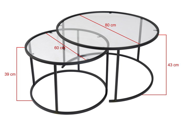 Hanah Home Juego de 2 Mesas de Café de Vidrio Templado Negro Transparentes 80x60 cm